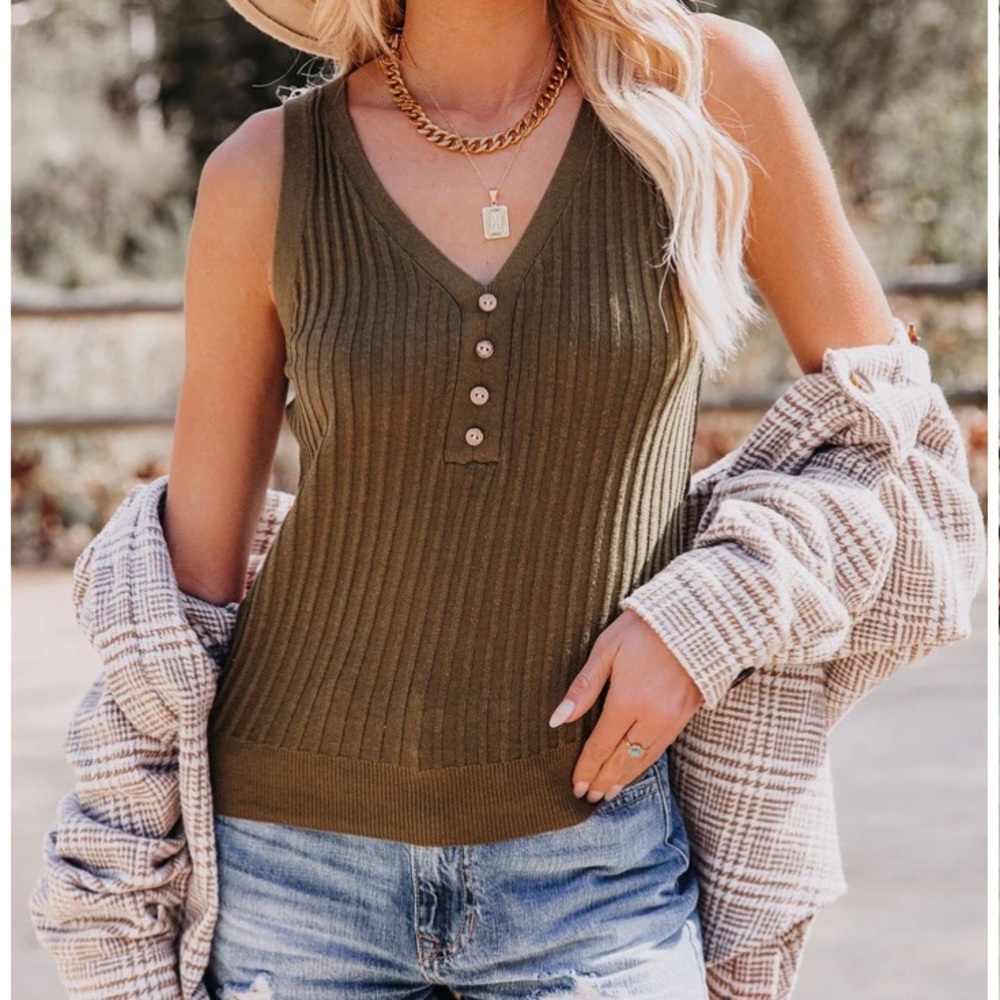 Vici Pinehurst Cotton Blend Ribbed Tank, NWOT, Olive, size small